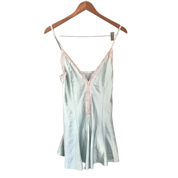 Unbranded Lace Trim Button Detail Satin Mini Nightie Dress Blue Size Large - Picture 1 of 8